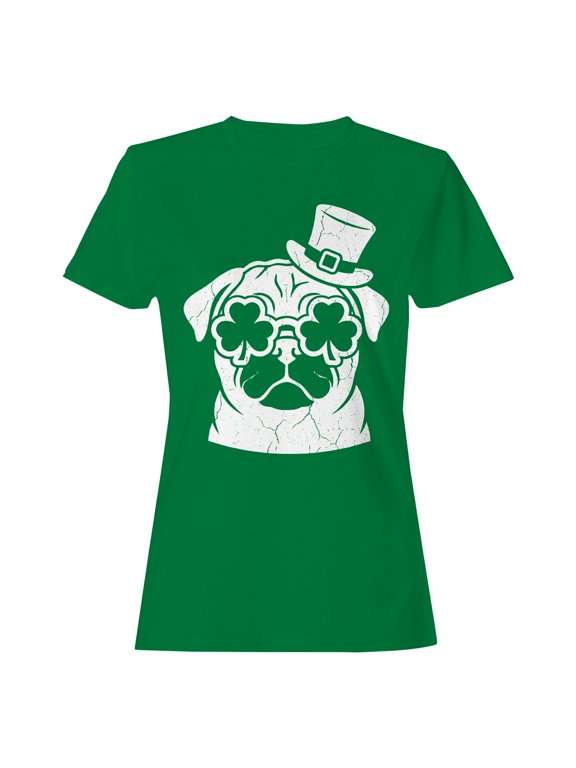 St. Patrick's Day Pug with Hat and Shamrock Glasses Women's T-shirt