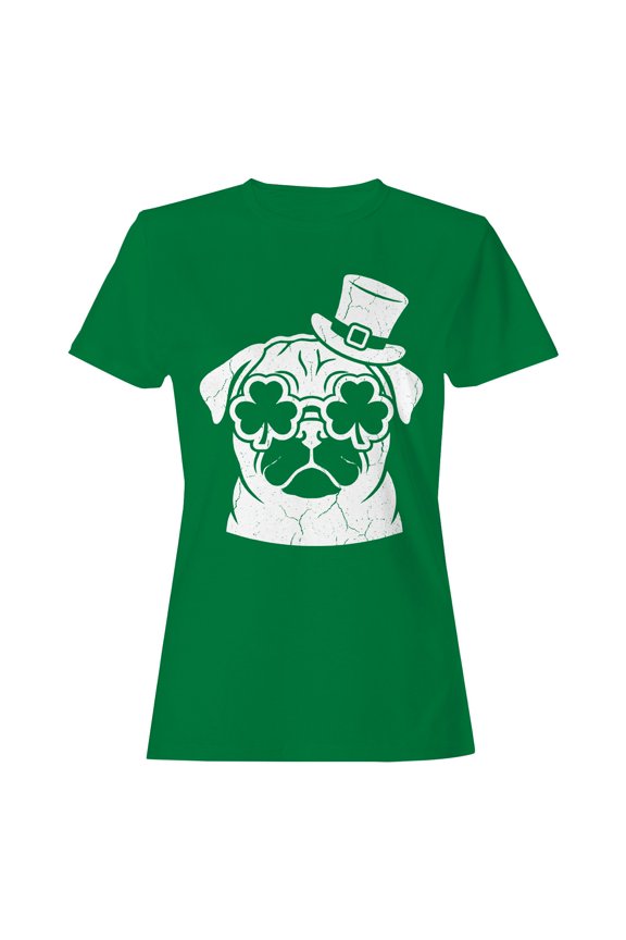 St. Patrick's Day Pug with Hat and Shamrock Glasses Women's T-shirt
