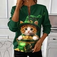 thumbnail image 1 of St. Patrick's Day Pullover for Women Quarter Zip Leprechaun Hat and Floating Clovers Print Long Sleeve Sweatshirt Festive Holiday Graphic Top, 1 of 5