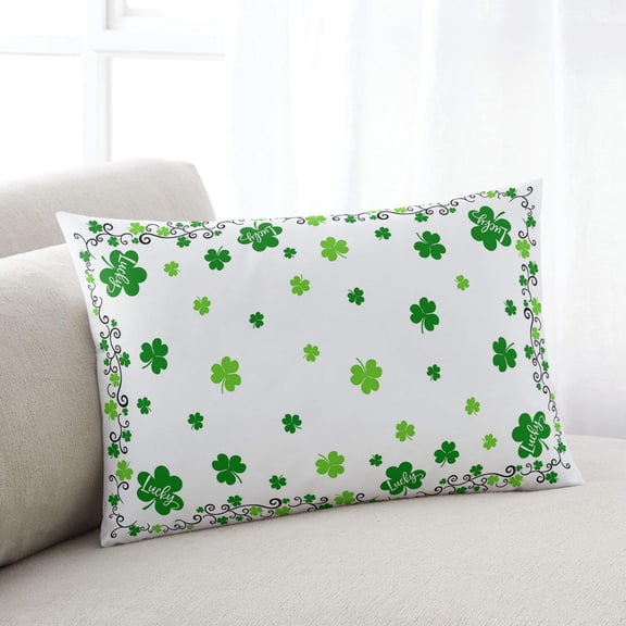 Shamrocks, Queen Size Pillow Cover, Pillowcase Protectors with Zipper, Breathable Decorative Throw Pillow Case Cover, Saint Patricks Day Green Green White Pillow Shams for Couch Sofa 20x30Inch