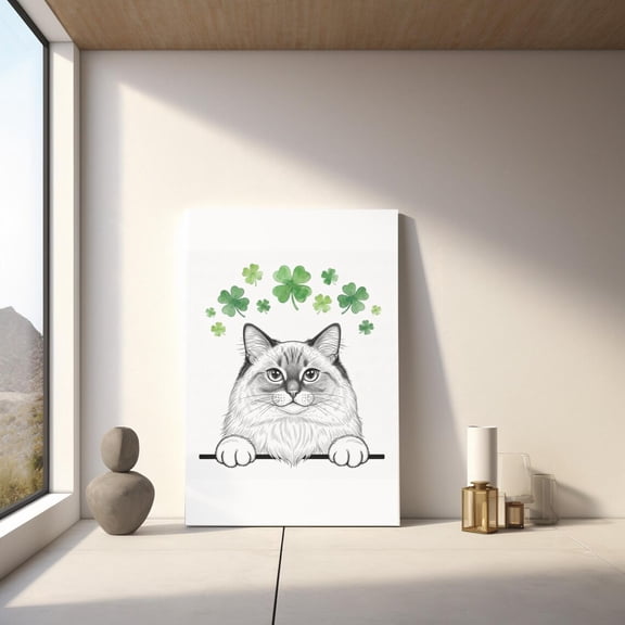 St. Patrick's Day Ragdoll Wall Art Print, Shamrock Ragdoll Poster, Lucky Cat Decor, Unframed Paper Poster 8x10in