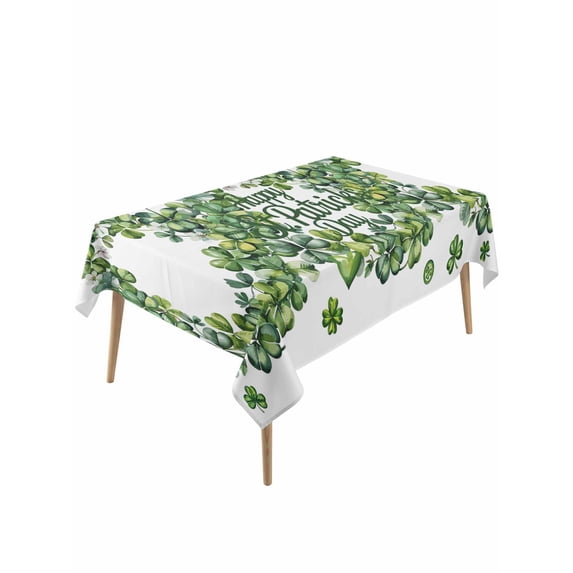 St Patrick's Day Rectangle Tablecloth, Green Lucky Shamrock Wreath Spring Vintage Waterproof & StainResistant Tablecloth, Washable Oil-proof Table Cover for Dining/Party/Wedding/Buffet 60x120 In
