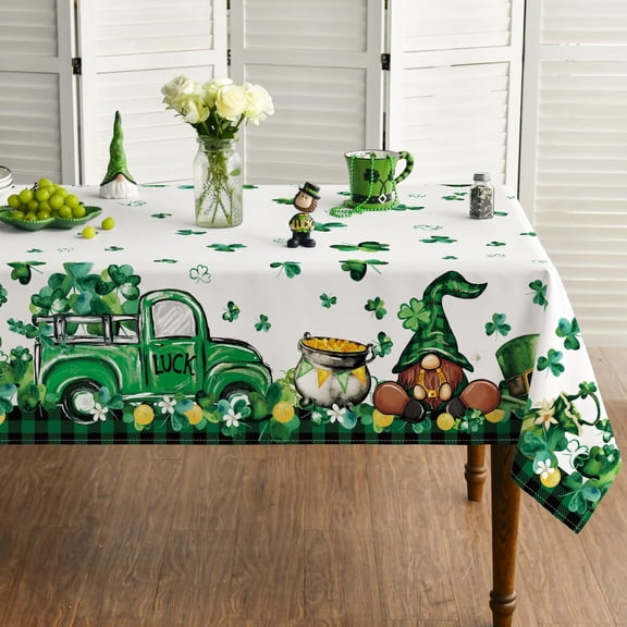 St. Patrick''s Day Rectangular Tablecloth 52×70 Inch, Buffalo Plaid Shamrock Trucks Washable Table Cover for Party Picnic Dinner Decor