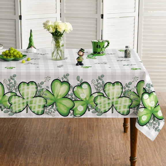 St. Patrick''s Day Rectangular Tablecloth 60×104 Inch, Buffalo Plaid Shamrock Eucalyptus Washable Table Cover for Party Picnic Dinner Decor