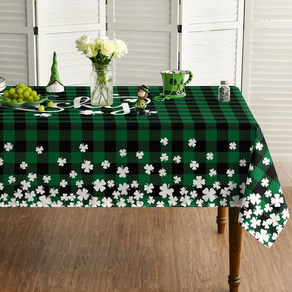 St. Patrick''s Day Rectangular Tablecloth 60×84 Inch, Buffalo Plaid Shamrock Lucky Washable Table Cover for Party Picnic Dinner Decor