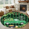 thumbnail image 1 of St. Patrick's Day Round Area Rug 8Ft Washable Large Circle Rugs for Living Room Dorm, Green Truck Lucky Shamrocks Farmhouse Check Non-Slip Carpet Floor Mats Indoor Outdoor Carpet Runner Home Decor, 1 of 8