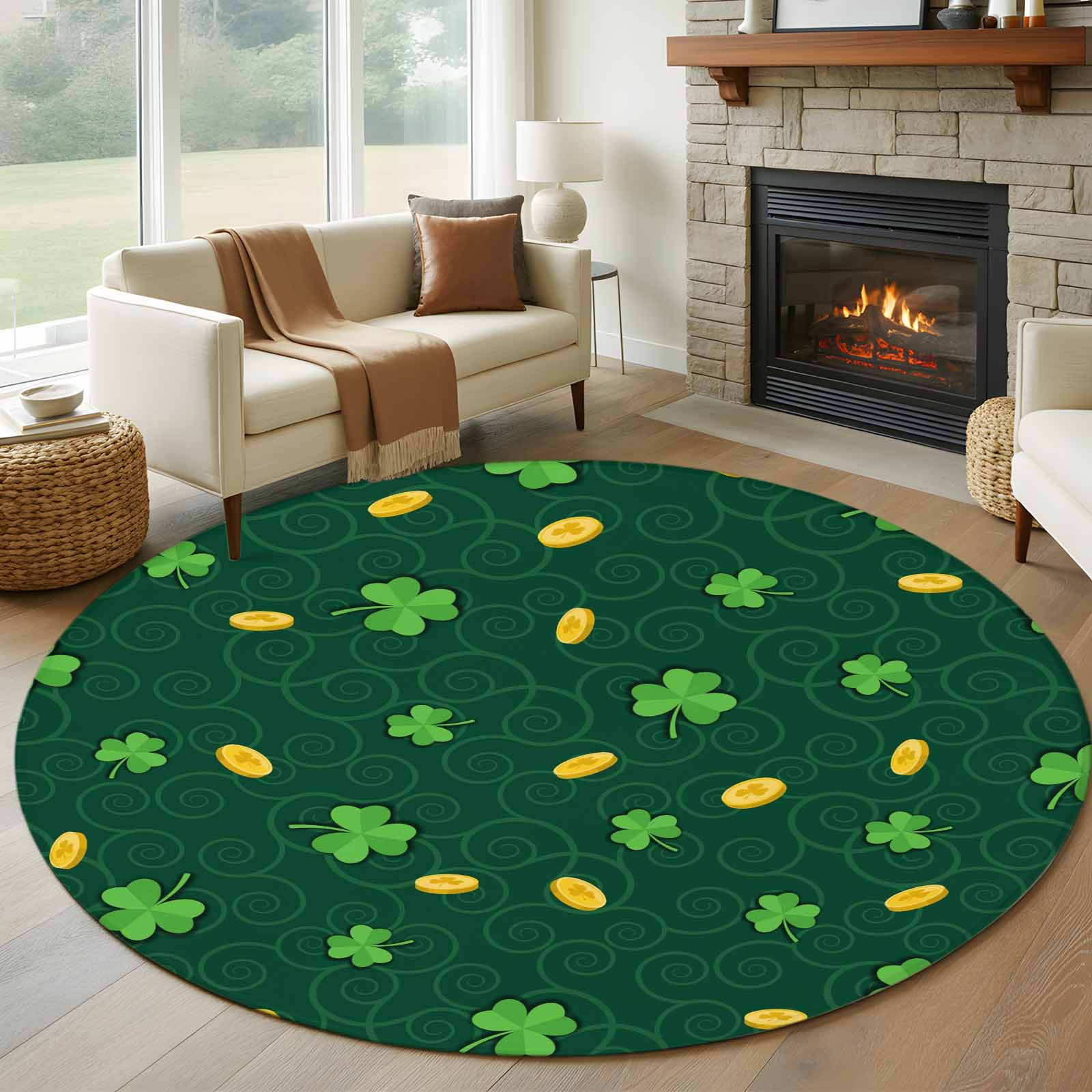 Coins Area Rug St. Patrick's Day Round Area Rug 8Ft Washable Large Circle Rugs for ...