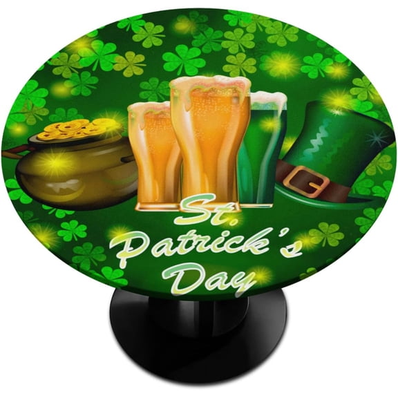 St. Patrick''s Day Round Fitted Tablecloth Green Irish Symbols Clover Small Round Table Cover with Elastic Edge Wipeable Holiday Circle Table Cloths for Party Patio Kitchen Decor Fit for 40"-44" Table