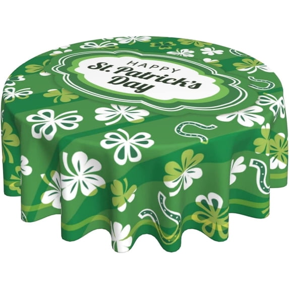 St. Patrick''s Day Round Shamrocks Tablecloth for Holiday - Waterproof Wrinkle Resistant Table Cloth, Decorative Table Cover for Banquet Party Kitchen Dining Room, 60 Inches