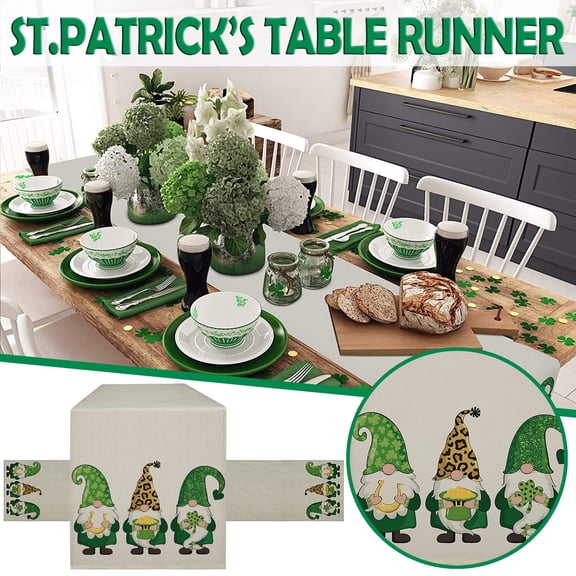 St. Patrick's Day Round Table Cloth,Easter Bunny Egg Table Runner 33x178CM, Printed for Kitchen Dining Table Spring Home Decor