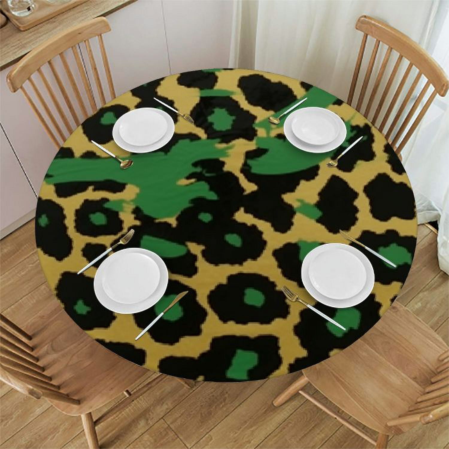 St. Patrick's Day Round Table Covers with Elastic Green Leopard Print