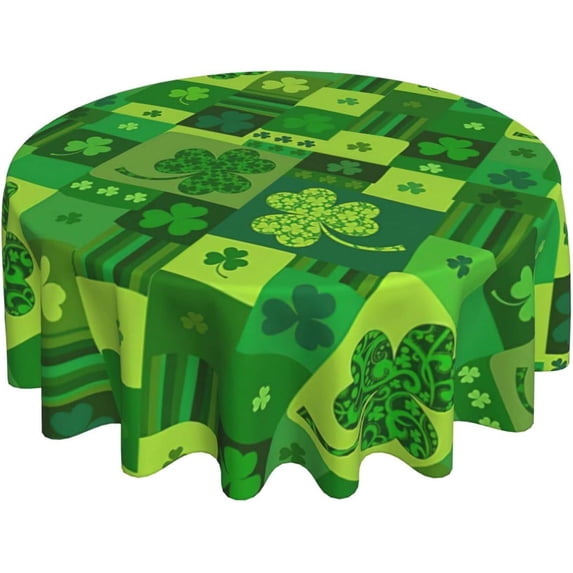 St.Patrick''s Day Round Tablecloth 60 Inch Green Shamrock Table Cover Washable Polyester for Dining Table, Buffet Parties and Camping