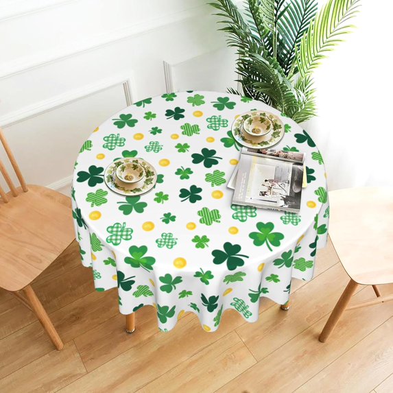 St. Patrick''s Day Round Tablecloth 60 inch Watercolor Shamrock Washable Table Cover Holiday St Patrick''s Day Decorations for Home, Dinner, Party