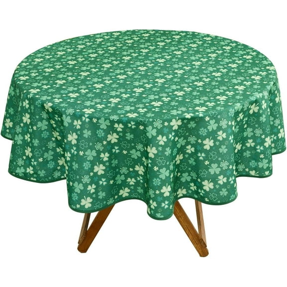 St Patrick''s Day Round Tablecloth 60 inch - Waterproof Spillproof Stain Resistant Spring Shamrock Patterned Washable Table Cloth for Dining Room Kitchen Party, Green Clover