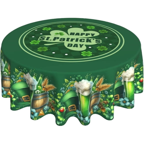 St.Patrick''s Day Round Tablecloth 70 Inch Green Shamrock Irish Table Cloth Spring Farmhouse Holiday Polyester Table Cover Decorative for Indoor Outdoor Kitchen Dining Party