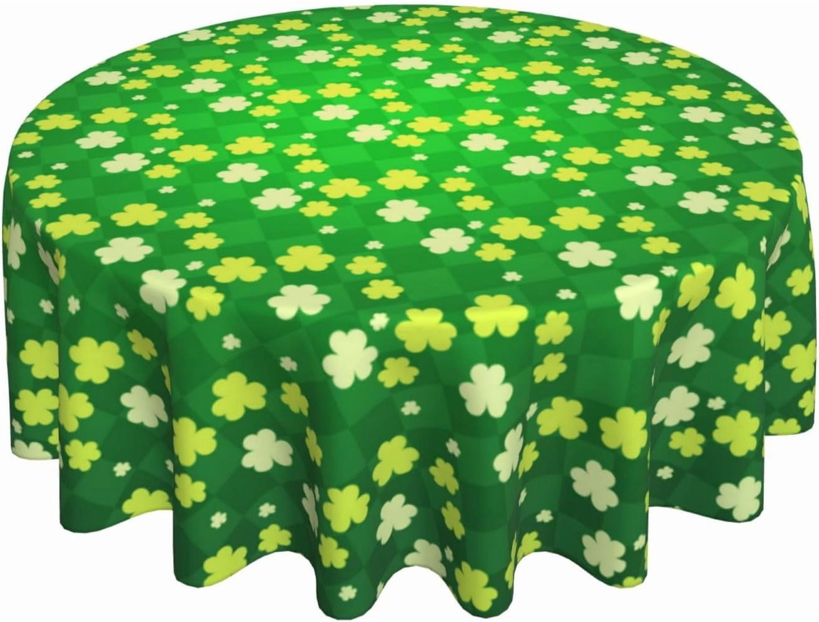 Newbridge St. Patrick's Day Shamrock Tablecloth – 70" Round, Green Metallic, Irish Celtic, Machine Washable