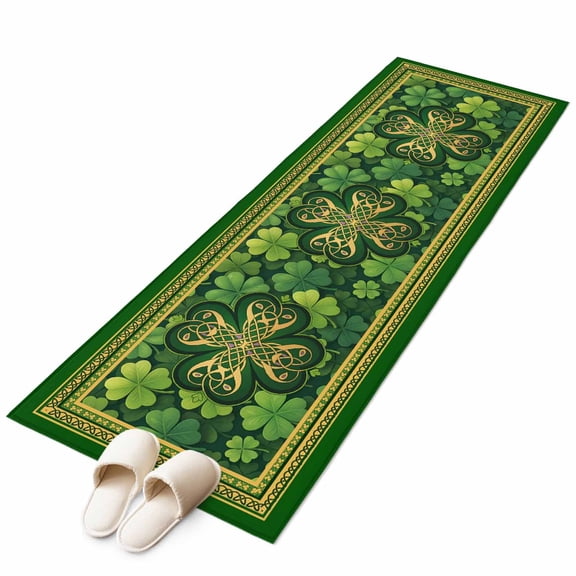 St. Patrick's Day Runner Rug 2'x6' Yellow Green Shamrock Celtic Knot Geometric Hallway Runner Rugs Washable Non-Slip Bedside Floor Mats Carpet for Kitchen Bedroom Laundry Room Bathroom