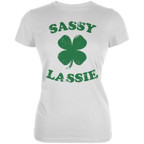 St. Patrick's Day Sassy Lassie White Juniors Soft T-Shirt - 2X-Large