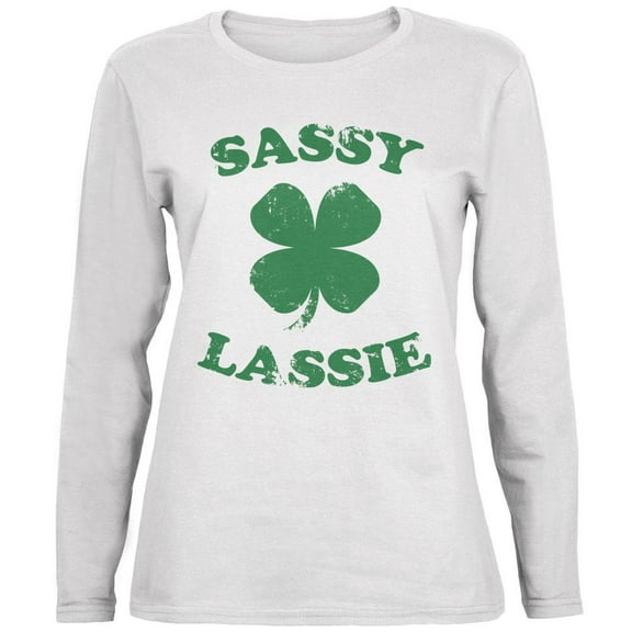 St. Patrick's Day Sassy Lassie White Womens Long Sleeve T-Shirt - Small