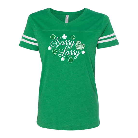 St. Patrick's Day Sassy Lassy LAT Ladies Football Short Sleeve T-shirt-Vintage Green-medium