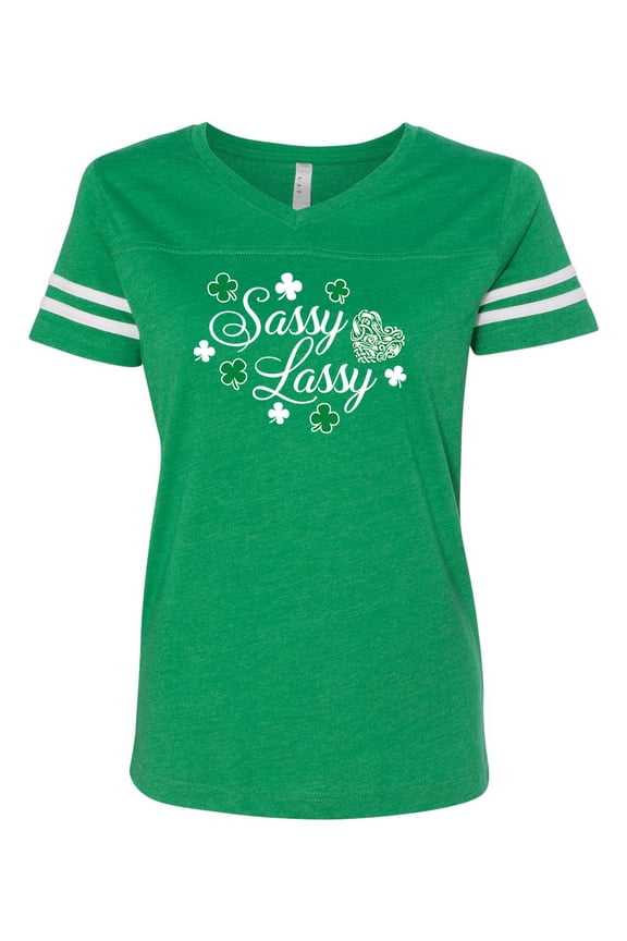 St. Patrick's Day Sassy Lassy LAT Ladies Football Short Sleeve T-shirt-Vintage Green-small