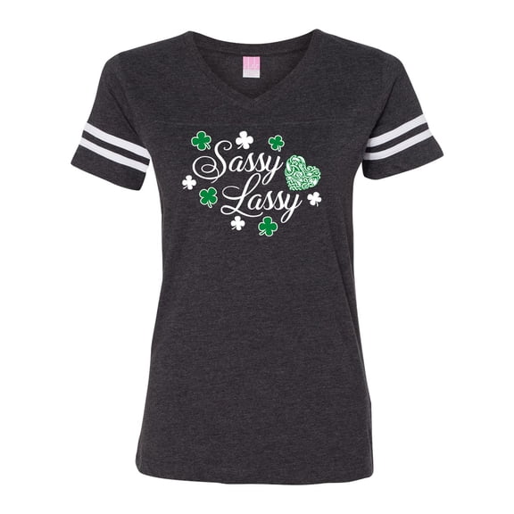 St. Patrick's Day Sassy Lassy LAT Ladies Football Short Sleeve T-shirt-Vintage Smoke-xl