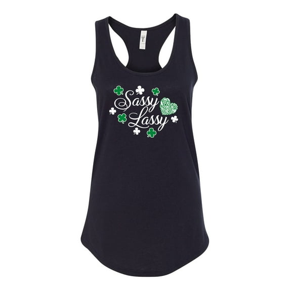 St. Patrick's Day Sassy Lassy Ladies Racerback Tank Top-Black-large