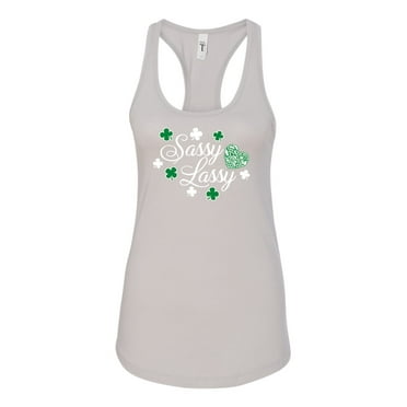 St. Patrick's Day Sassy Lassy Ladies Racerback Tank Top-Silver-xxl