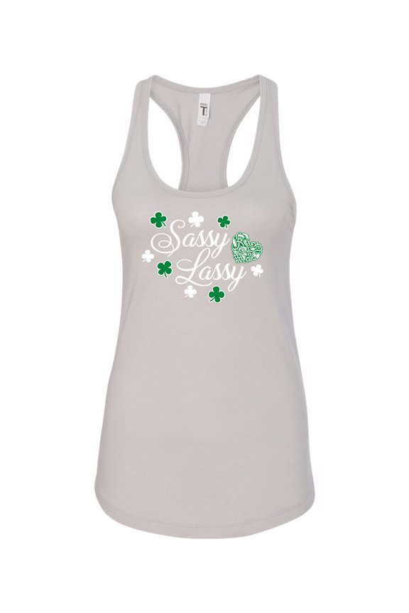 St. Patrick's Day Sassy Lassy Ladies Racerback Tank Top-Silver-xxl