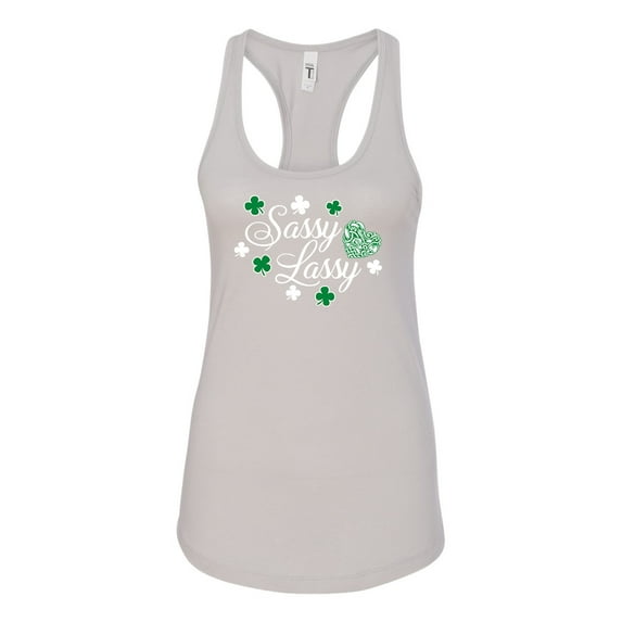 St. Patrick's Day Sassy Lassy Ladies Racerback Tank Top-Silver-xxl
