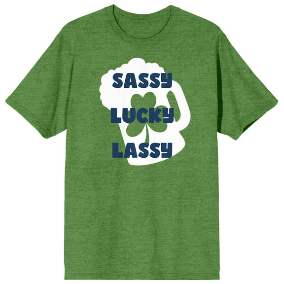 St. Patrick's Day Sassy Lucky Lassy Crew Neck Short Sleeve Irish Heather Women's T-shirt-XXL