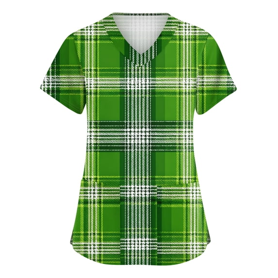 St. Patrick's Day Scrub Tops Women Irish Shamrock Printed V Neck Nurse Working Uniforms Short Sleeve Soft Stretch Holiday Blouse T-Shirt