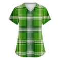 thumbnail image 1 of St. Patrick's Day Scrub Tops for Women Irish Shamrock Printed Short Sleeve Nurse Uniforms Workwear Stretchy V Neck Holiday Blouse T-Shirt, 1 of 3