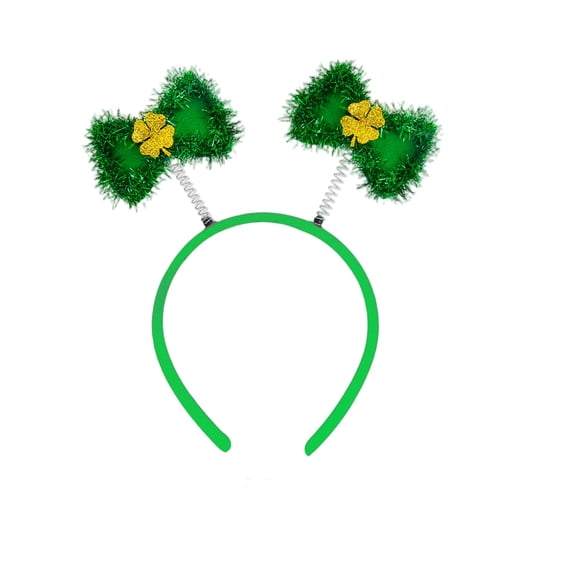 St. Patrick's Day Sequin Bow Headband Shamrock Hat Decoration Comfortable Flexible Band for Parties Events B