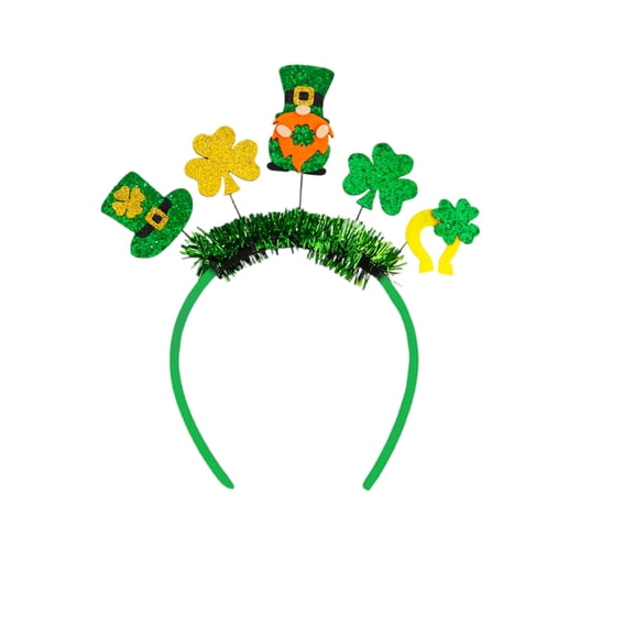 St. Patrick's Day Sequin Bow Headband Shamrock Hat Decoration Comfortable Flexible Band for Parties Events J