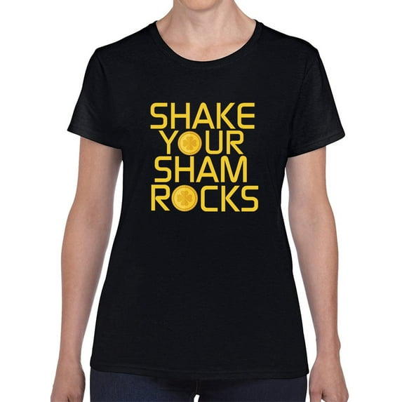 St Patrick's Day Shake Your Shamrocks Women Black T-Shirt, Female Small