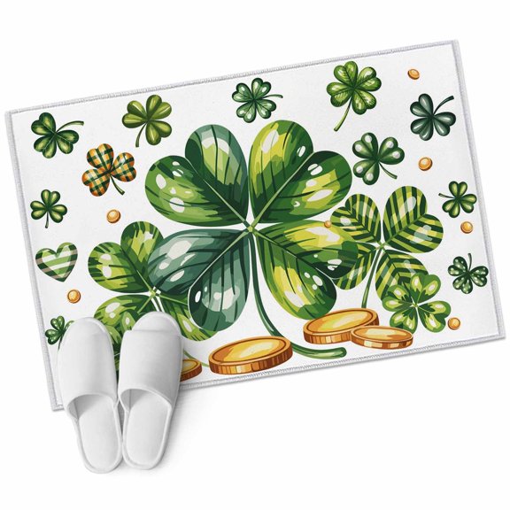 St Patrick's Day Shamrock Area Rugs Collection 2'x3', Lucky Four Leaf Gold Coin Green Non Slip Indoor Rectangle Throw Runner Rug Floor Mat Carpet for Living Room Dining Table Bedroom Nursery