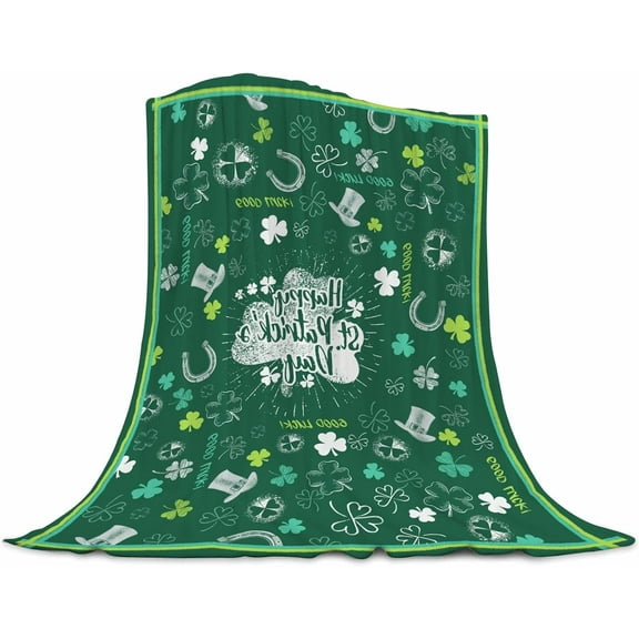 St. Patrick''s Day Shamrock Clover Throw - Lightweight, Soft, Warm Blanket for Couch, Bed, Sofa - 50x60 inch