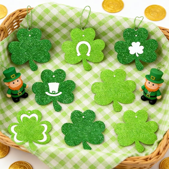 St Patrick's Day Shamrock Decorations, Green Clover Hanging Ornaments Party Props For Irish Holiday Celebration Classroom Home Window Tree Decor