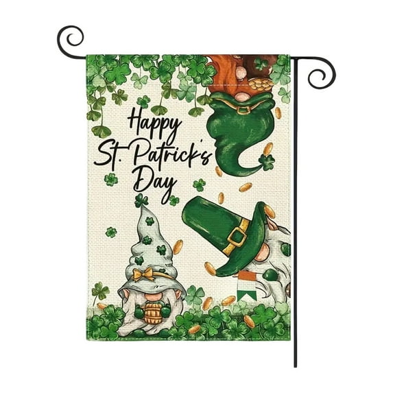 St. Patrick's Day Shamrock Decorative Garden Flag, 18x12" Double-Sided Linen Leprechaun Clover Banner Lucky Decor for Irish Outdoor Porch Yard Patio