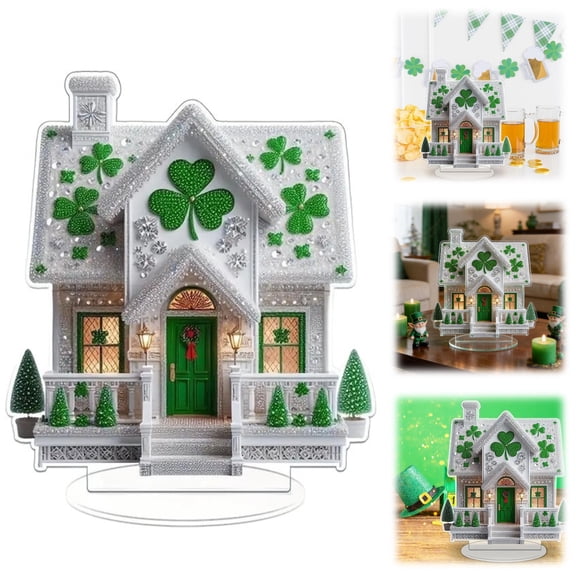 St Patrick’s Day Shamrock Diamond Painting House Ornament,Sparkling Acrylic Decor for March 17 Irish Festival and Home Display