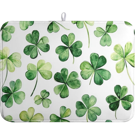 St Patrick''s Day Shamrock Dish Drying Mat Clovers Kitchen Dish Drying Pad Absorbent Dish Dryer Mat for Kitchen Countertops Microfiber Dishes Drainer Pad Dish Drying Rack Mat (18x24 in)