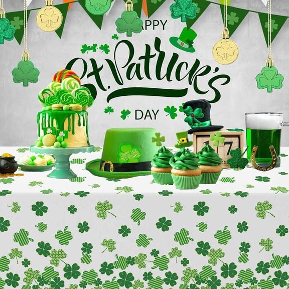 St. Patrick's Day Shamrock Disposable Tablecloth, Irish Festival Clover Table Cover, Waterproof Table Decor for Party, Dinner & Holiday Celebrations