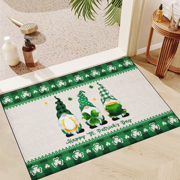 St. Patrick’s Day Shamrock Door Mat, 16x24 Inch Non-Slip Indoor/Outdoor Doormat – Heavy-Density Microfiber, Absorbent, Rubber Backing, for Entryway, Kitchen, Bathroom