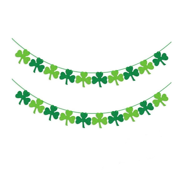 St. Patrick's Day Shamrock Felt Bunting Banner Garland Decorations, 2PCS Green Clover Hanging Bunting Lucky Decor for Irish Party & Home, 8.2Ft