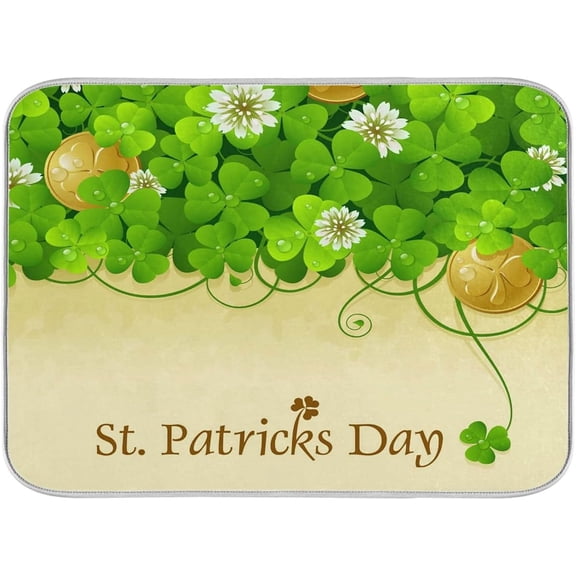 St. Patrick''s Day Shamrock Flowers Coins 16 x 18 Inches Absorbent Dish Drying Mat Microfiber Kitchen Countertop Table Protector Decor Counter Rack Sink Drainer Pad