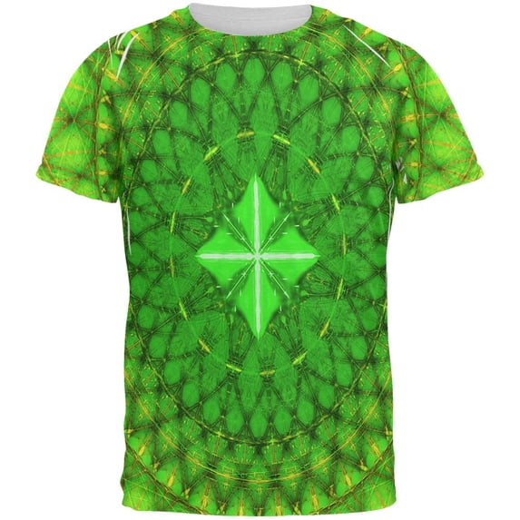 St Patrick's Day Shamrock Fractal Mandala All Over Mens T Shirt Multi MD
