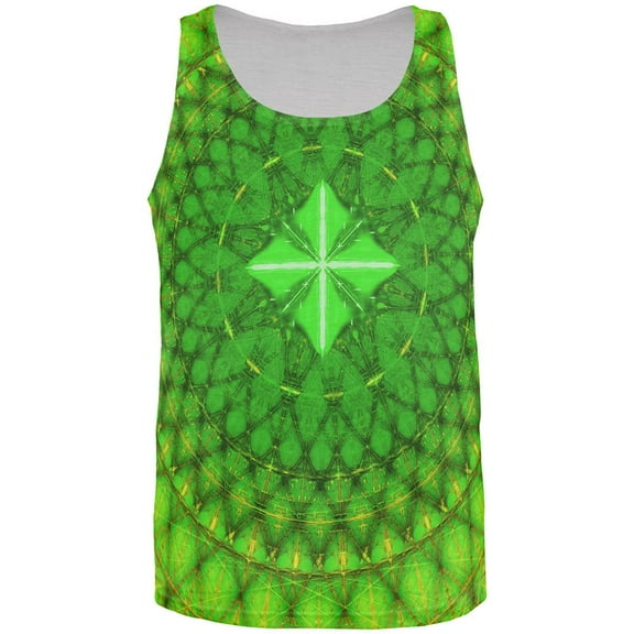 St Patrick's Day Shamrock Fractal Mandala All Over Mens Tank Top Multi MD