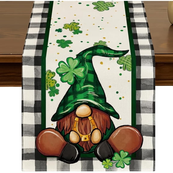 St. Patrick''s Day Shamrock Gnome Table Runner 13x72 Inch Spring Holiday Buffalo Plaid Clover Kitchen Dining Table Decor for Indoor Outdoor Farmhouse Home Party Decoration ZQ94