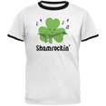 thumbnail image 1 of St. Patrick's Day Shamrock Guitar Shamrockin' Mens Ringer T Shirt White-Black LG, 1 of 1